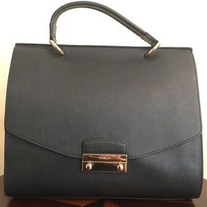 SOLD Furla Julia Top Handle Satchel Black Saffiano Large